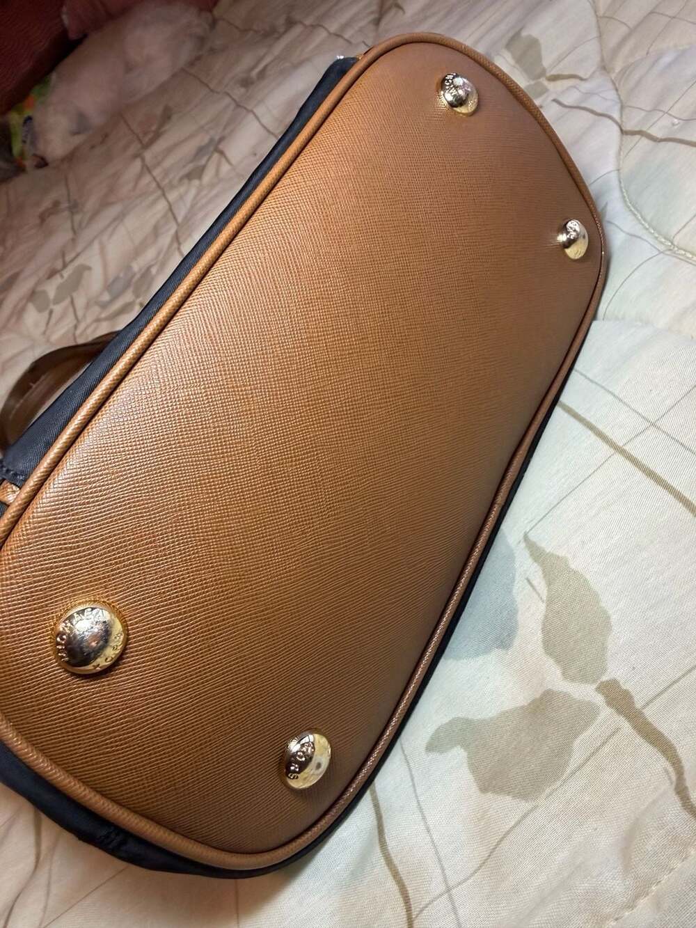 Michael Kors Black Nylon and Brown Saffiano Leather Tote Bag - Picture 13 of 15